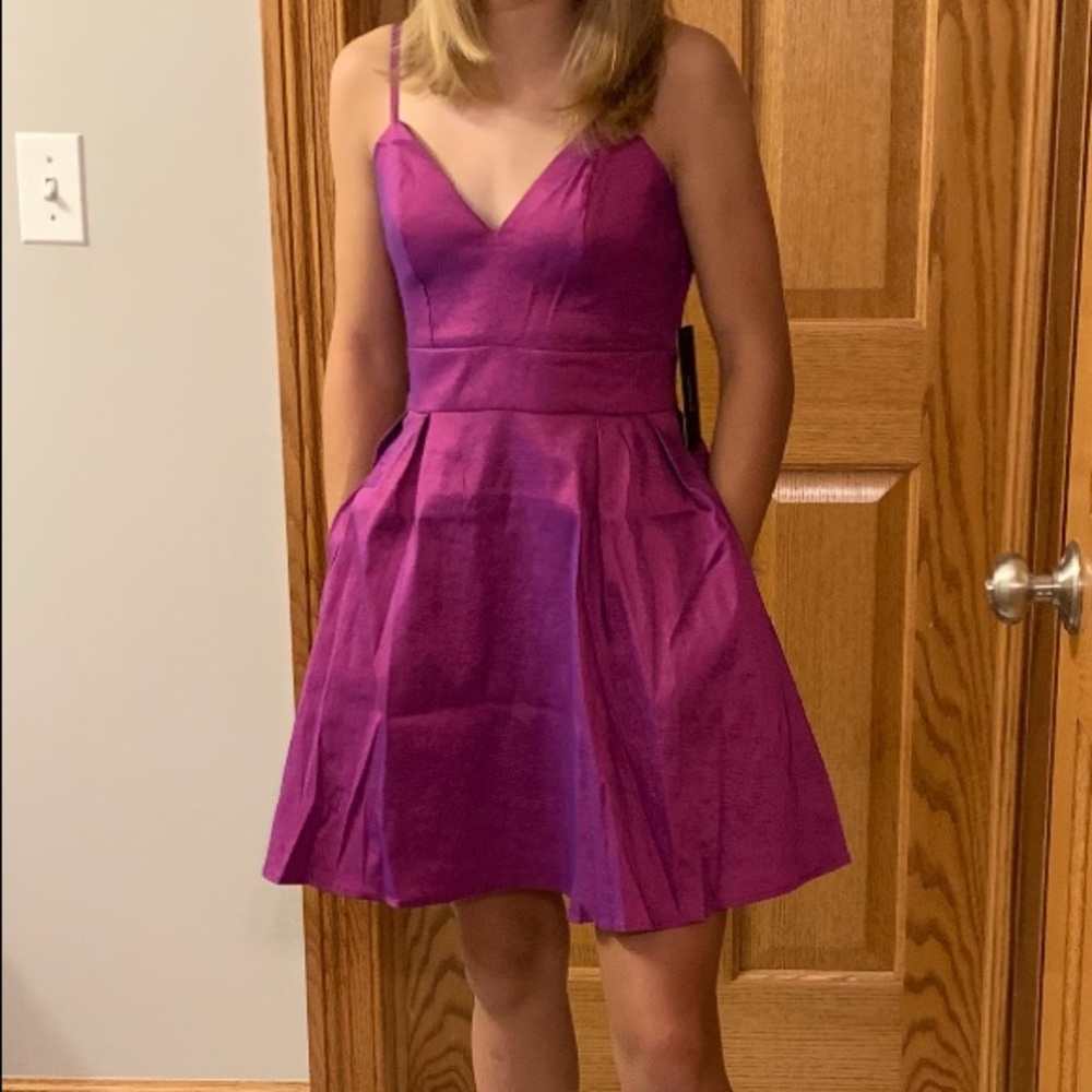 magenta metallic skater dress
